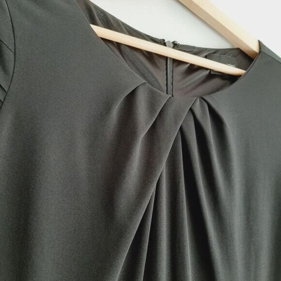 MAX & CLEO / Mixed Media Defined Waist Dress w/ Pockets Geometric Pattern B&W 8 - Picture 6 of 15